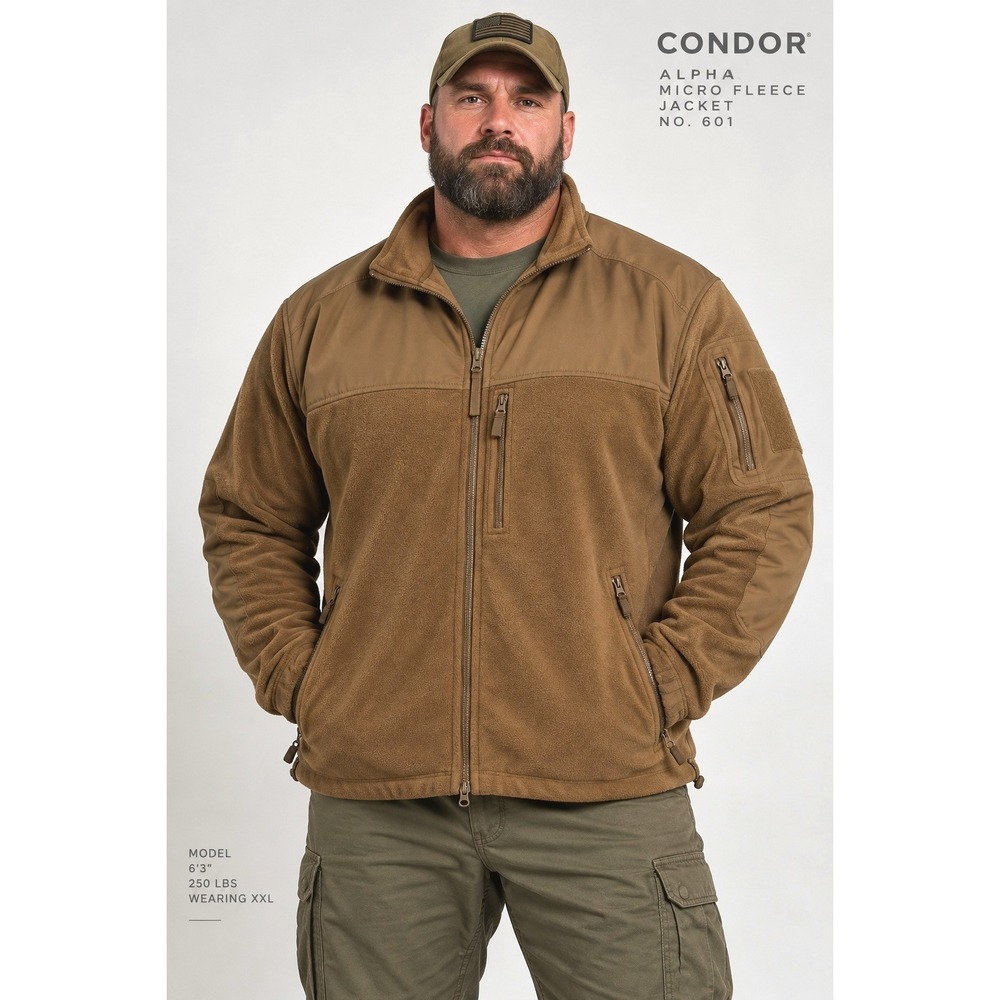 Condor Alpha Micro Fleece Jacket Mens XXL Coyote Brown Tactical Full Zip 601